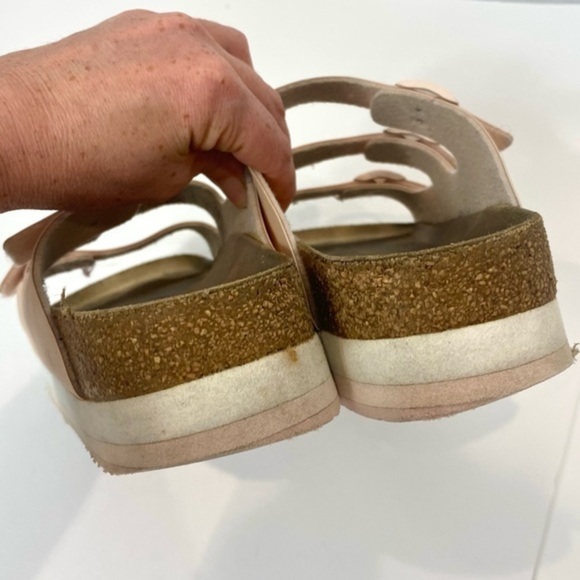 Birkenstock Papillo Metallic Pink Arizona sandals Slip On 3 Strap Leather Slides - Picture 9 of 12